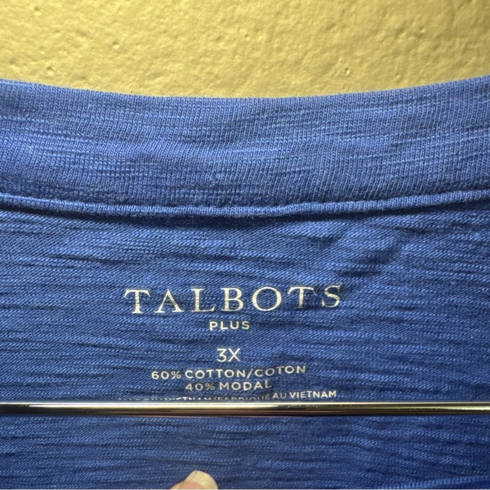 Talbots Royal Blue Short Sleeve Button-Shoulder Tee - Picture 4 of 5